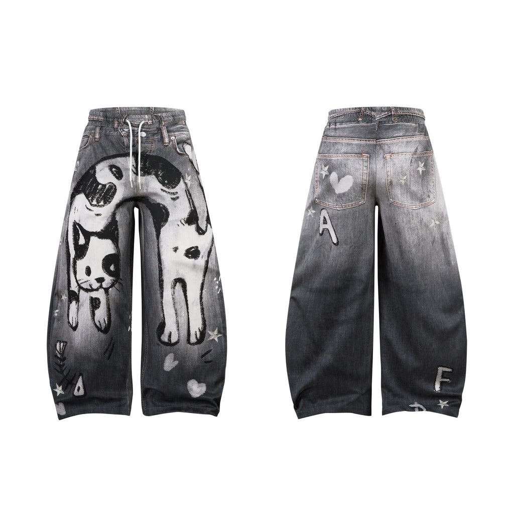 Fashion workwear jeans high street embroidery loose wide pants